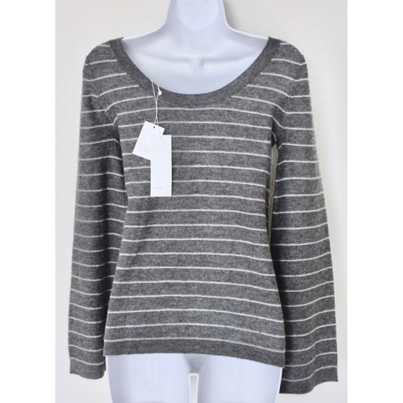 VINCE NWT 100% CASHMERE STRIPED BELL SLEEVE HEATHER STONE/STERLING SWEATER. S - Picture 11 of 15